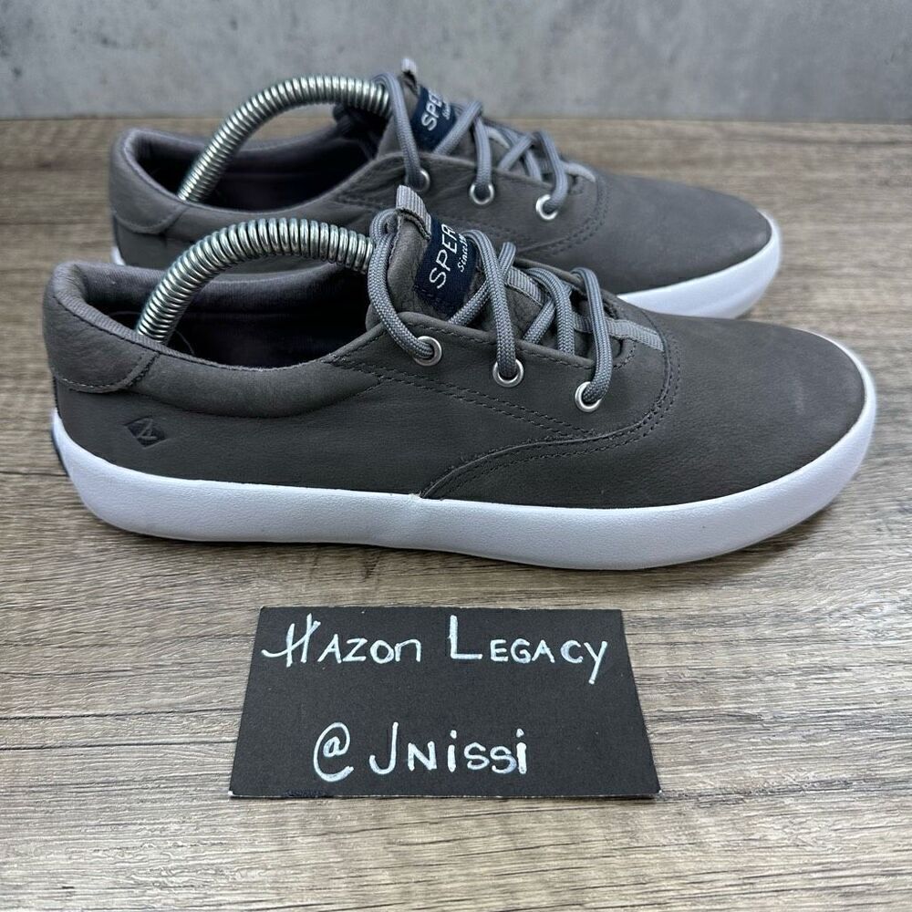 Sperry~Boy's~"Spinnaker" Gray Leather‎ Top Sider Shoes Casual Sneaker~Size 3M - Picture 2 of 8